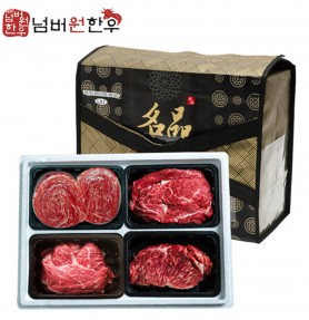 [넘버원 한우] 1+등급 불고기 600g + 국거리 600g + 등심 800g + 채끝 800g 선물세트