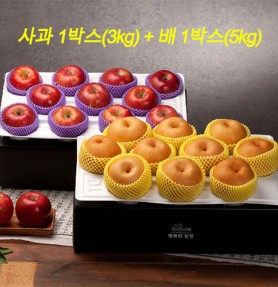[20년 추석] 행복한 농장 배사과 실속 선물세트 1+1 (사과 1박스 3kg+배 1박스 5kg)